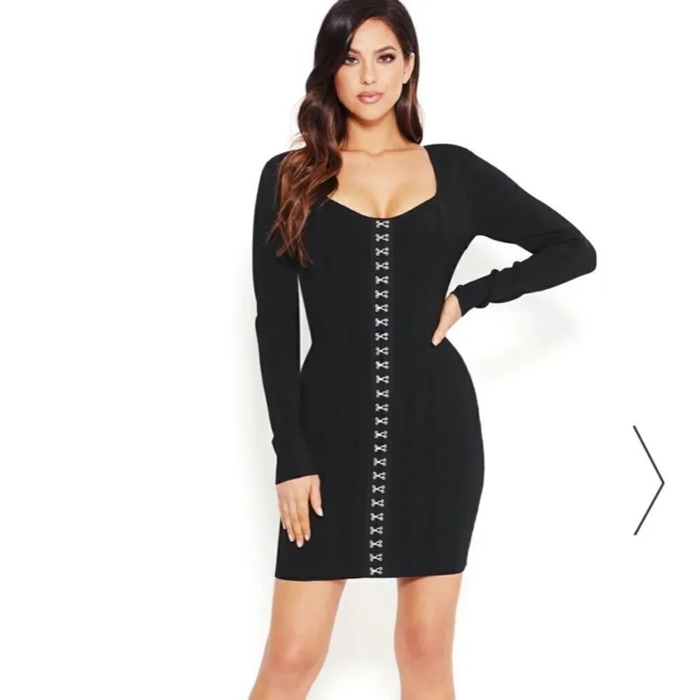 Bebe Corset Bandage Black Long Sleeve Dress Feminine Contemporary Bodycon Event